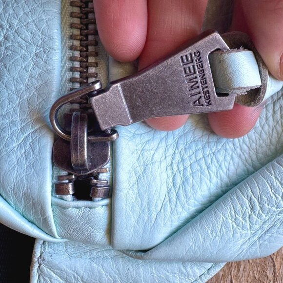 Aimee Kestenberg Milan Aqua Blue Leather Brushed Silver Hardware Bum Belt Bag - Picture 3 of 8